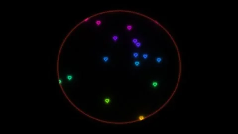 Colorful hearts moving in circular pattern against dark Stock Footage 338383993