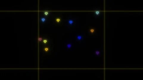 Colorful hearts moving in a dark grid pattern Stock Footage 338329940