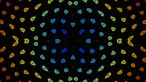 Colorful hearts pattern on black background with glowing Stock Footage 338235936