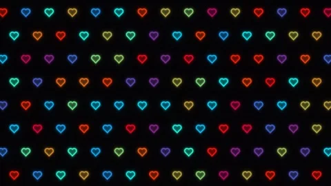 Colorful hearts pattern on a black background for creative projects Stock Footage 339800338
