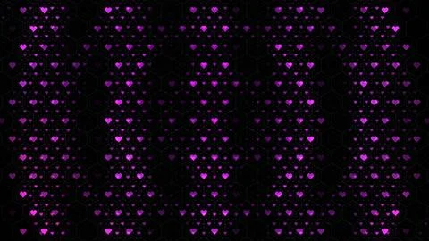 Colorful hearts in a pattern on a black background at night Stock Illustration