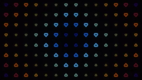 Colorful hearts pattern on dark background with bright Stock Footage 338226567