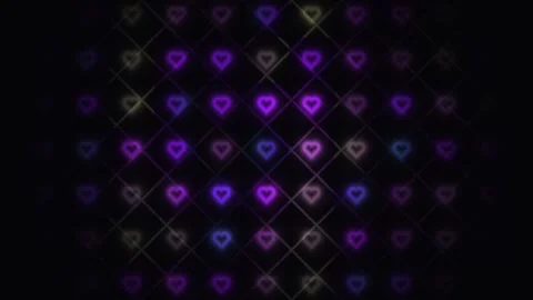 Colorful hearts pattern in a dark background with light Stock Footage 338234649