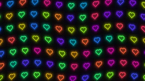 Colorful hearts pattern on dark background with vibrant Stock Footage 338236878