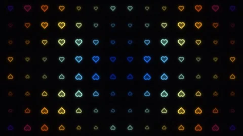 Colorful hearts pattern on a dark background with glowing Stock Footage 338329432