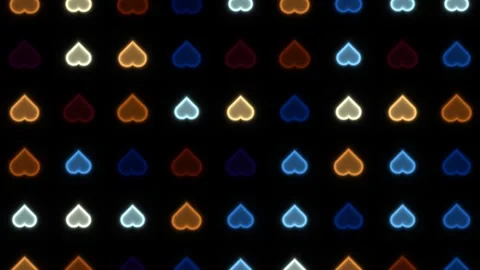 Colorful hearts pattern with glowing effect on a dark Stock Footage 338014478