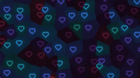 Colorful hearts pattern with glowing neon effect on dark Stock Footage 338200270