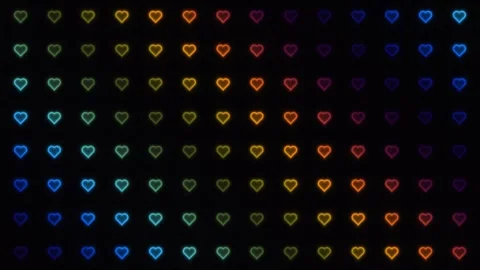 Colorful hearts pattern in a grid layout on a dark Stock Footage 338195656