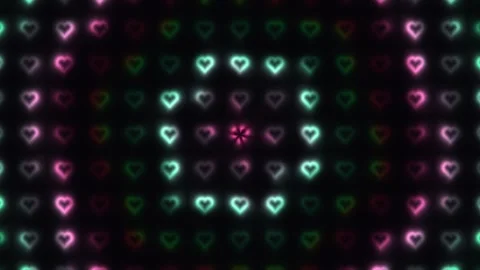 Colorful hearts in a pattern with light effects for Stock Footage 338202982