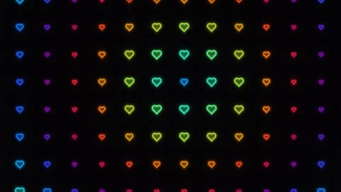 Colorful hearts pattern lighting up a dark background Stock Footage 338195628
