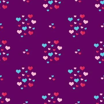 Colorful hearts pattern on purple background Illustrazione stock