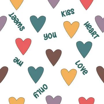 Colorful hearts pattern witn words love, only you, kiss, sweet, heart Stock Illustration