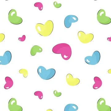 Colorful hearts seamless pattern on white background. Pink, blue, yellow, a.. Stock Illustration