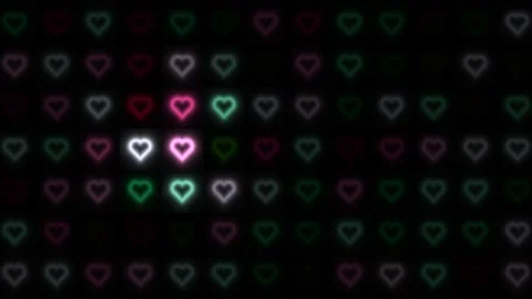 Colorful hearts shining in darkness create a bright pattern Stock Footage 338226792