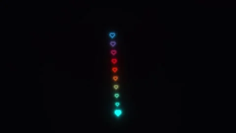 Colorful hearts shining in vertical pattern against dark Stock Footage 338288417