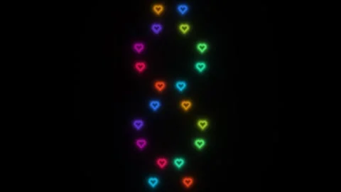 Colorful hearts in a spiral pattern on a dark background Stock Footage 338170189