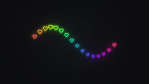 Colorful hearts in a wave pattern against a dark background Stock Footage 339322816