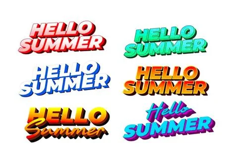 Colorful hello summer text in different styles and colors Stock Illustration