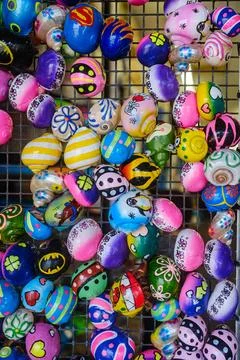 Colorful Hermit Crabs Painted Shells Up Close Stock Photos