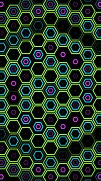 Colorful hexagon pattern on black background Stock Illustration