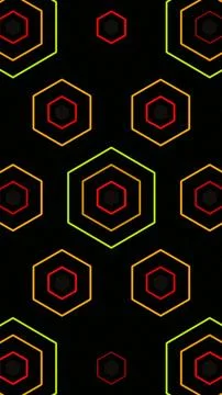 Colorful hexagon pattern on a black background with vibrant lines Illustrazione stock