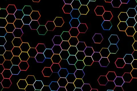 Colorful hexagon pattern on black background Stock Photos