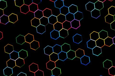 Colorful hexagon pattern on black background Stock Photos