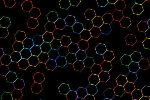Colorful hexagon pattern on black background Stock Photos