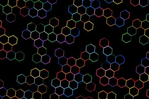 Colorful hexagon pattern on black background Stock Photos
