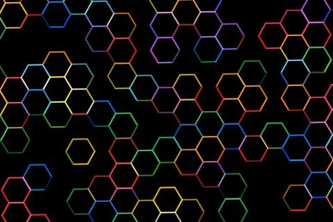 Colorful hexagon pattern with black background design Stock Photos
