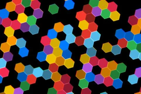 Colorful hexagon pattern with black background Stock Photos