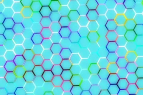Colorful hexagon pattern on blue background for design Stock Illustration