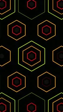 Colorful hexagon pattern with bright lines on black background Stock Illustration