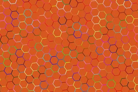 Colorful hexagon pattern with bright orange background Stock Illustration
