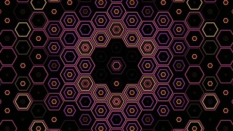 Colorful hexagon pattern on dark background with glowing edges Stock Footage 331688676