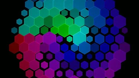 Colorful hexagon pattern on a dark background with various shades Illustrazione stock