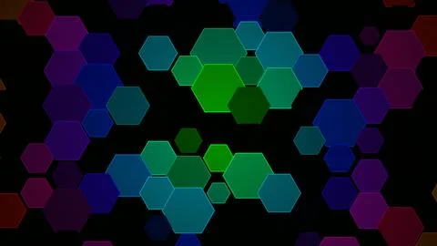 Colorful hexagon pattern with different shades on a black background Stock Illustration