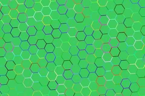 Colorful hexagon pattern with green background and vibrant lines Stock Illustration