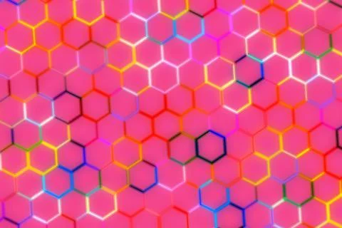 Colorful hexagon pattern with pink background and rainbow accents Stock Illustration