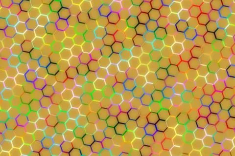 Colorful hexagon pattern with rainbow shades on yellow background Иллюстрация