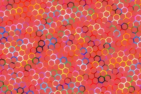 Colorful hexagon pattern on red background Stock Photos