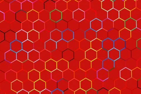 Colorful hexagon pattern on red background Stock Photos