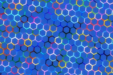 Colorful hexagon pattern with vibrant neon shades 库存插图