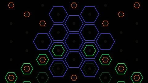 Colorful hexagon patterns on a dark background Illustrazione stock