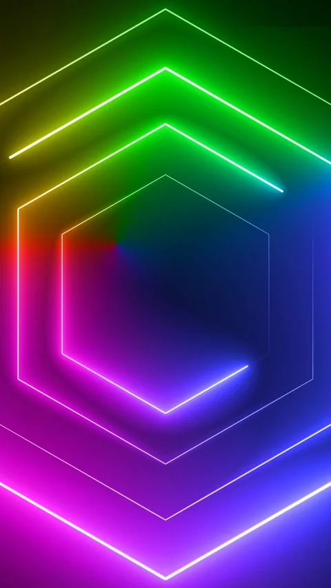Colorful hexagon shape lines animate with neon color effect vertical footage Stock Footage 249349106