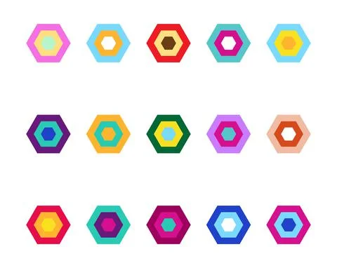 Colorful hexagon vector icon set on white background Stock Illustration