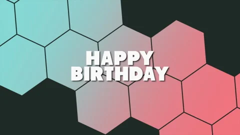 Colorful hexagonal birthday cake pattern with Happy Birthday text Stock Footage 285379149