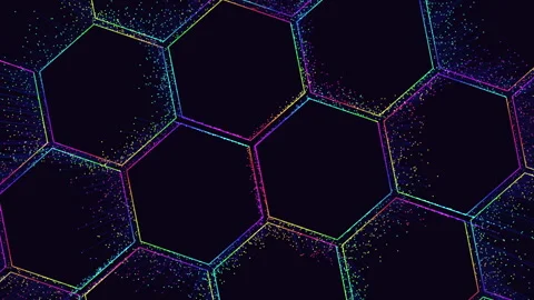 Colorful hexagonal dot pattern intricate design of connected dots Stock Footage 303193015