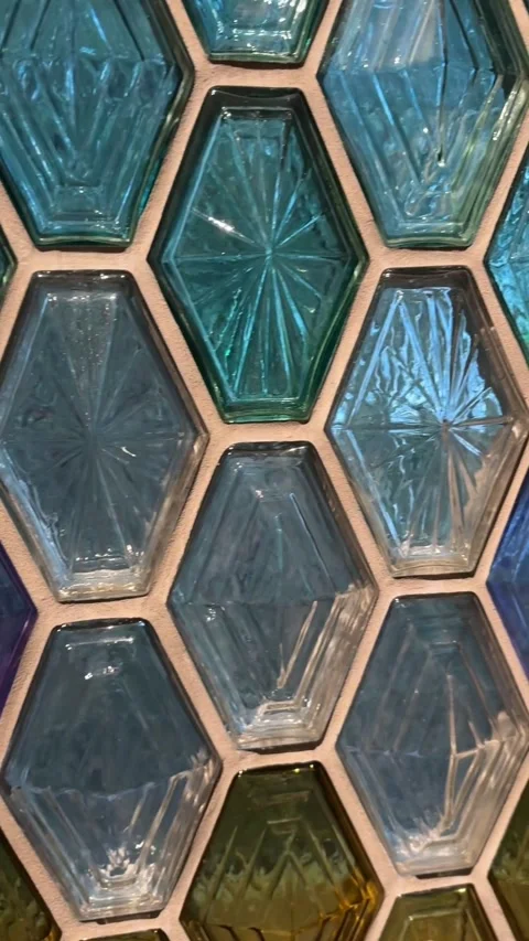 Colorful hexagonal glass tiles create geometric pattern for vibrant interio.. Stock Footage 343631210