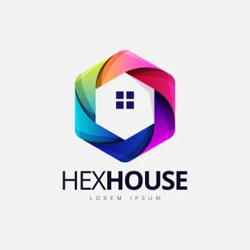 Colorful Hexagonal House Shape Logo Design Stock Illustration